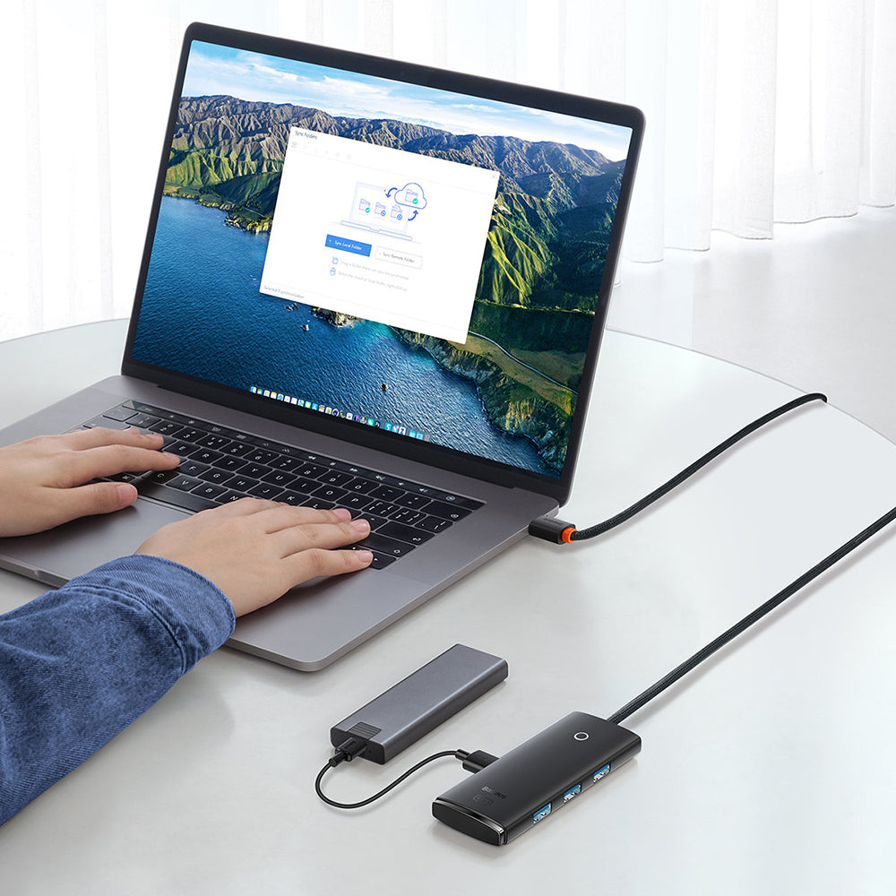 Baseus Lite USB-C Hub, 4 x USB-A 3.0 - 1 x USB-C, 2m, Black WKQX030501