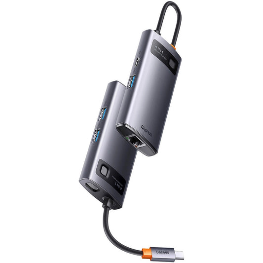 Baseus Metal Gleam USB-C Hub, 3 x USB-A - 1 x RJ45, Gray WKWG070113