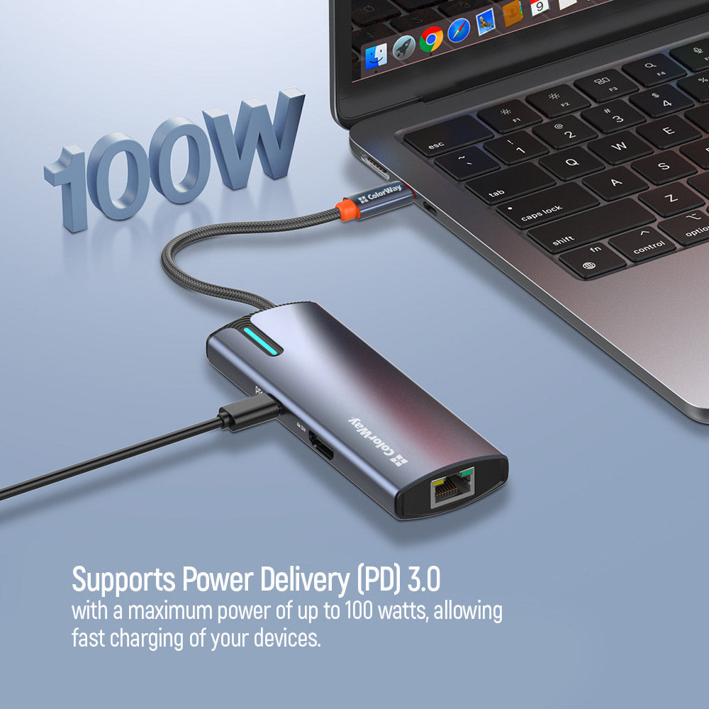 ColorWay CW-HUB02 USB-C Hub, 6in1, Silver