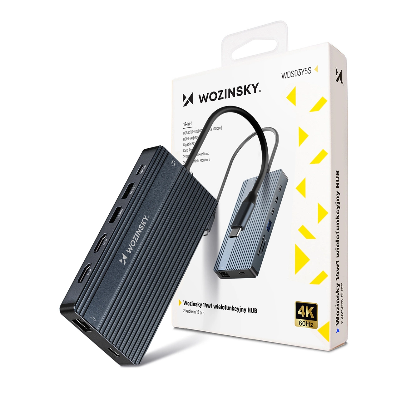 USB-C Hub WZK WDS03Y5S, 1 x USB-A 3.1 - 2 x USB-A - 5 x USB-C - 2 x HDMI - 1 x 3.5mm Jack - 1 x RJ45 - 1 x SD - 1 x microSD, Gray