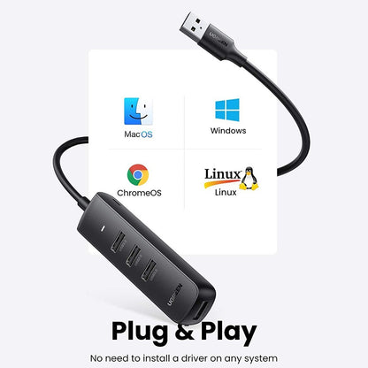 USB Hub UGREEN CM416, 4 x USB-A 3.0, 0.25m, Black