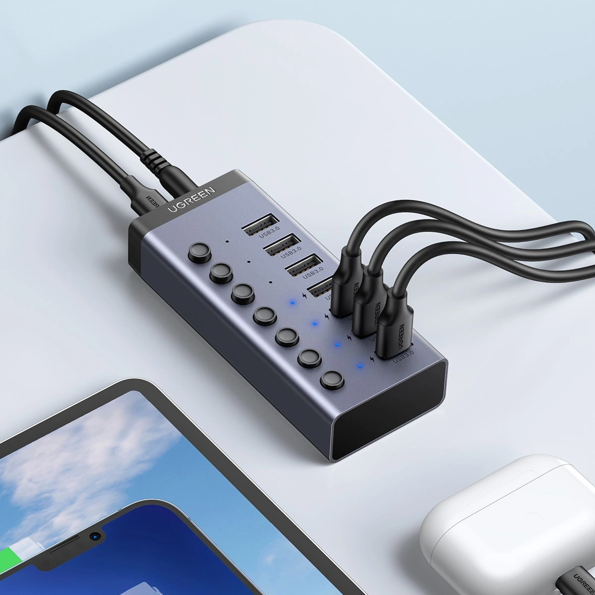 UGREEN CM481 USB Hub, 7 x USB-A 3.0, Gray