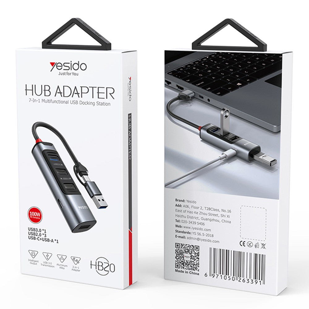 USB / USB-C Yesido HB20, 5in1, Gray