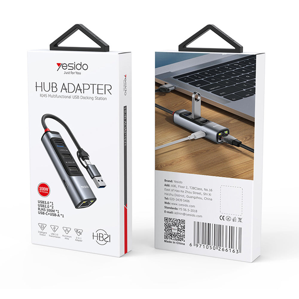 USB / USB-C Hub Yesido HB21, 5in1, Gray