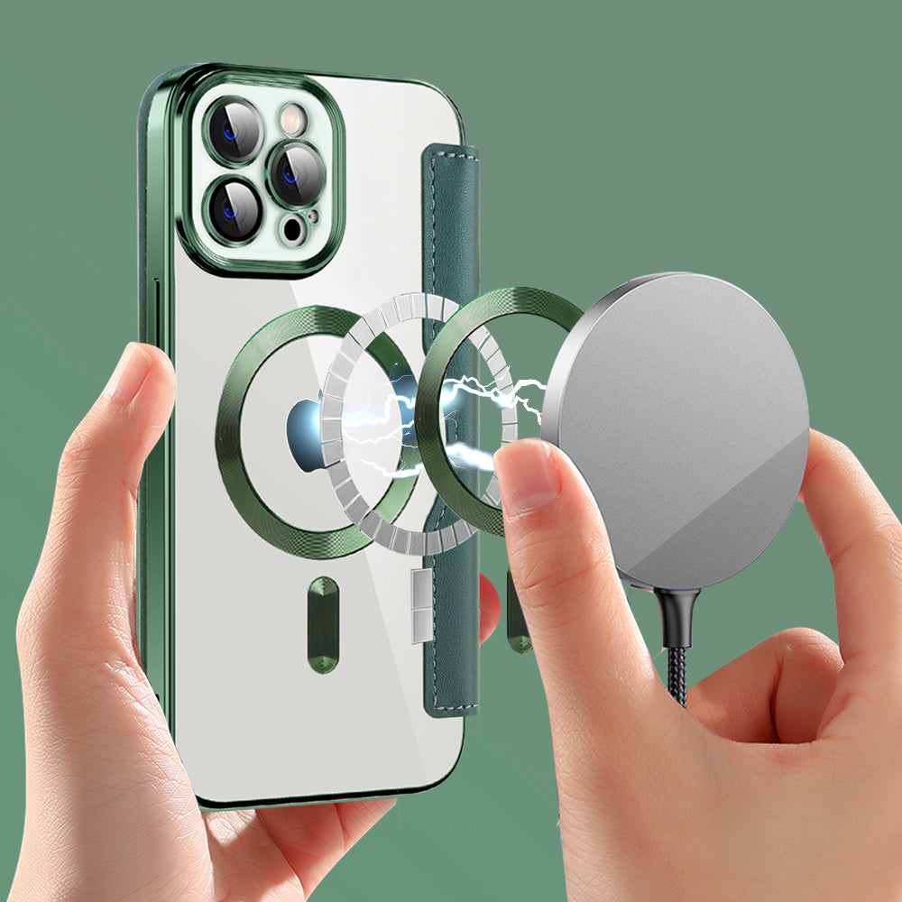 MagSafe Case for Apple iPhone 12 Pro Max, Techsuit, SmartMag Book, Green