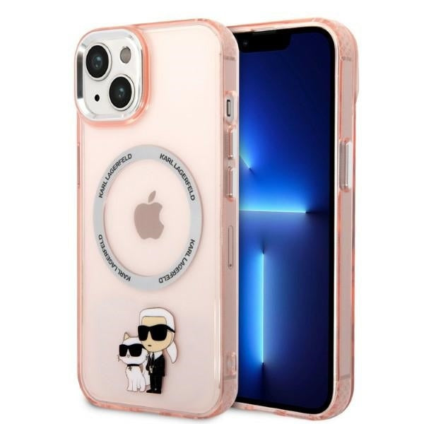 MagSafe Case for Apple iPhone 14, Karl Lagerfeld, Ikonik Karl & Choupette, Pink