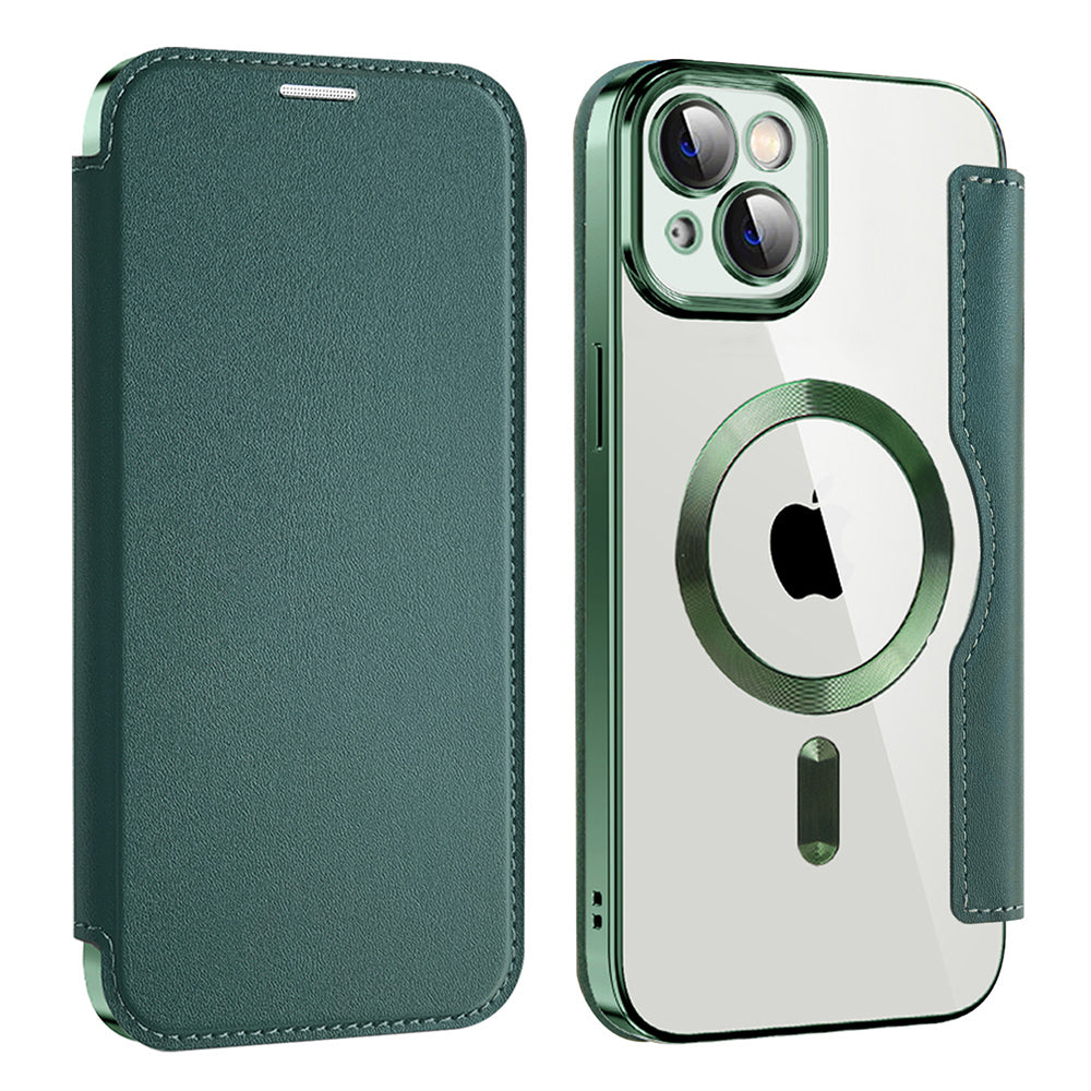 MagSafe Case for Apple iPhone 14 Plus, Techsuit, SmartMag Book, Green