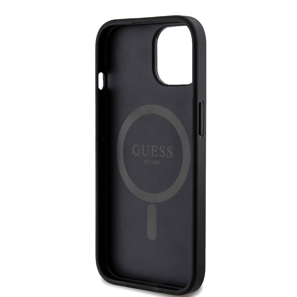 MagSafe Case for Apple iPhone 15, Guess, 4G Ring Classic Logo, Black
