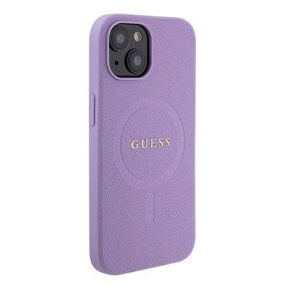 MagSafe Case for Apple iPhone 15, Guess, Saffiano, Purple