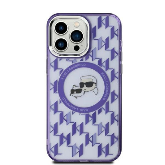 MagSafe Case for Apple iPhone 15, Karl Lagerfeld, IML Monogram Karl & Choupette's Heads, Purple