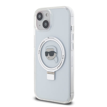 MagSafe Case for Apple iPhone 15, Karl Lagerfeld, Ring Stand Karl's Head, White