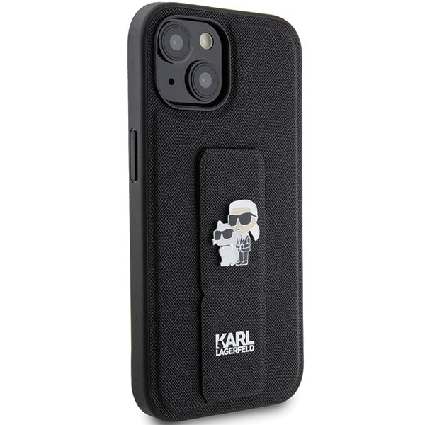 MagSafe Case for Apple iPhone 15 Plus / 14 Plus, Karl Lagerfeld, Saffiano Gripstand Karl & Choupette, Black