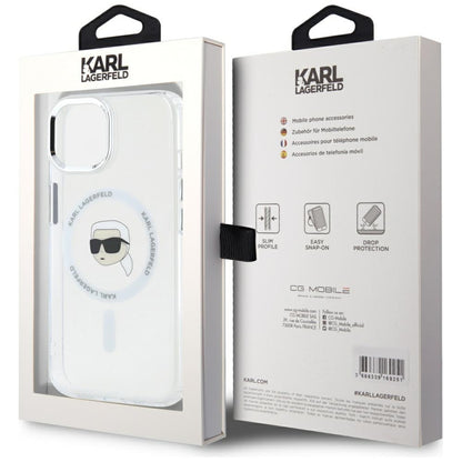 MagSafe Case for Apple iPhone 15 Plus, Karl Lagerfeld, IML Metal Karl's Head, White