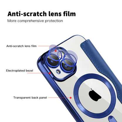 MagSafe Case for Apple iPhone 15 Plus, Techsuit, SmartMag Book, Blue