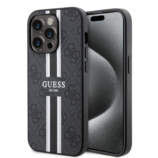 MagSafe Case for Apple iPhone 15 Pro, Guess, 4G Printed Stripes, Black
