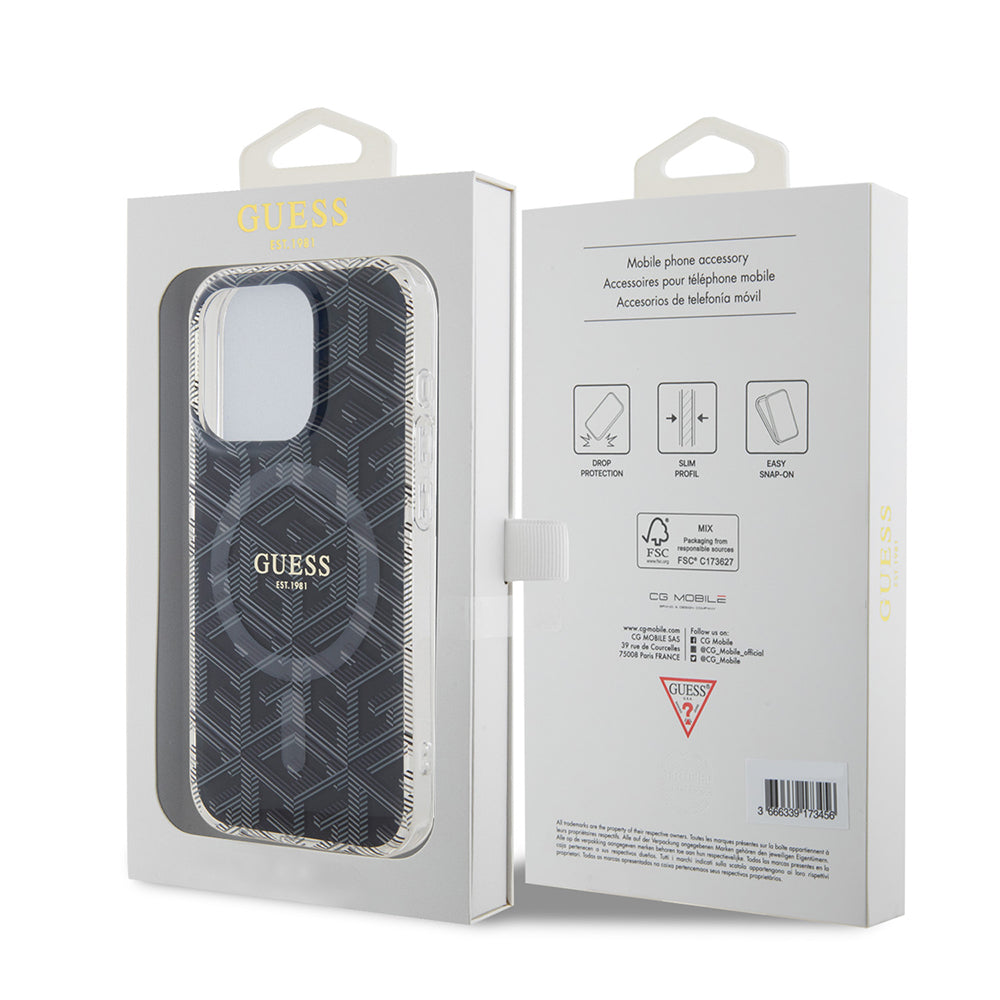 MagSafe Case for Apple iPhone 15 Pro, Guess, IML Gcube, Black
