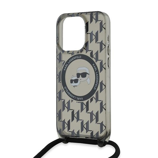 MagSafe Case for Apple iPhone 15 Pro, Karl Lagerfeld, IML Crossbody Monogram Karl & Choupette's Heads, Black