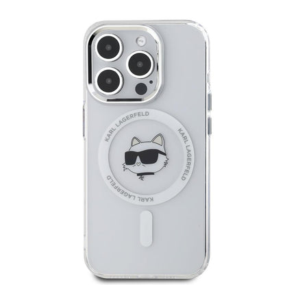MagSafe Case for Apple iPhone 15 Pro, Karl Lagerfeld, IML Metal Choupette's Head, White