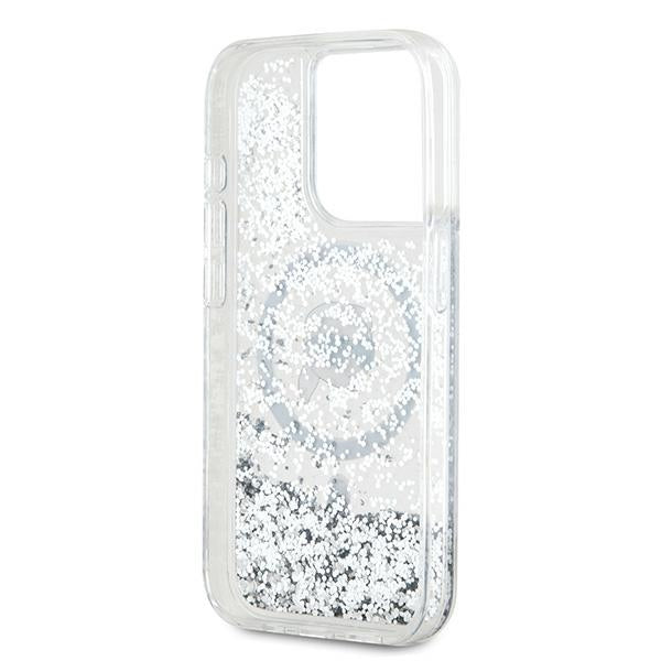 MagSafe Case for Apple iPhone 15 Pro, Karl Lagerfeld, Liquid Glitter Karl's Head, Transparent