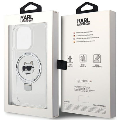 MagSafe Case for Apple iPhone 15 Pro, Karl Lagerfeld, Ring Stand Choupette's Head, White