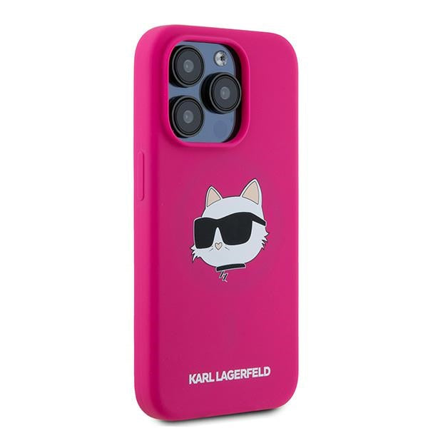 MagSafe Case for Apple iPhone 15 Pro, Karl Lagerfeld, Silicone Choupette's Head, Fuchsia