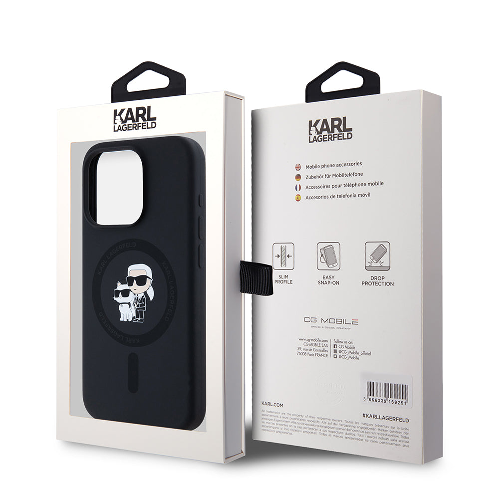MagSafe Case for Apple iPhone 15 Pro, Karl Lagerfeld, Karl & Choupette Silicone, Black