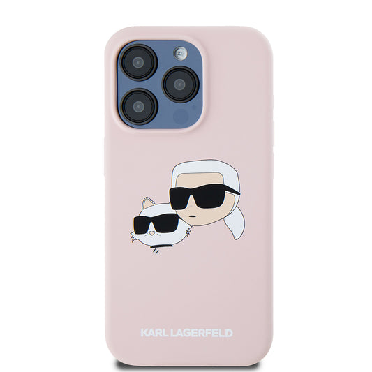MagSafe Case for Apple iPhone 15 Pro, Karl Lagerfeld, Silicone Karl & Choupette's Heads, Pink