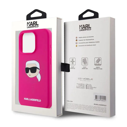 MagSafe Case for Apple iPhone 15 Pro, Karl Lagerfeld, Silicone Karl's Head, Fuchsia