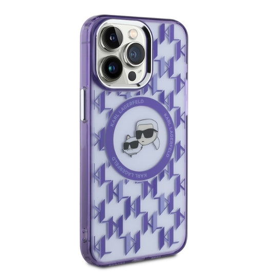 MagSafe Case for Apple iPhone 15 Pro Max, Karl Lagerfeld, IML Monogram Karl & Choupette's Heads, Purple