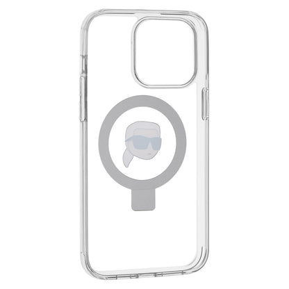 MagSafe Case for Apple iPhone 15 Pro Max, Karl Lagerfeld, Ring Stand Karl's Head, White