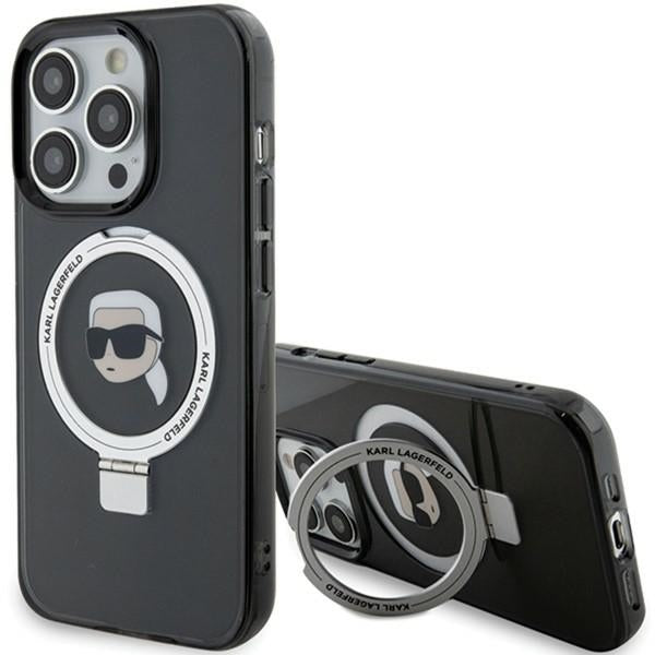 MagSafe Case for Apple iPhone 15 Pro Max, Karl Lagerfeld, Ring Stand Karl's Head, Black