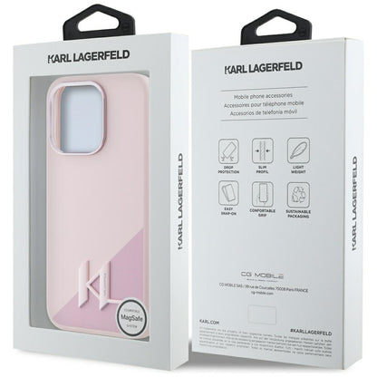 MagSafe Case for Apple iPhone 15 Pro Max, Karl Lagerfeld, Silicone Shadow Metal Initial, Pink