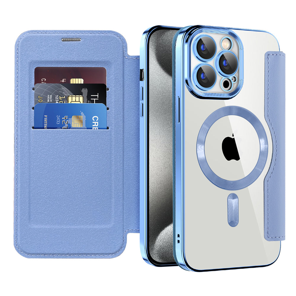 MagSafe Case for Apple iPhone 15 Pro Max, Techsuit, SmartMag Book, Blue