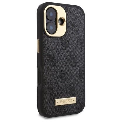 MagSafe Case for Apple iPhone 16, Guess, 4G Logo Plate, Black