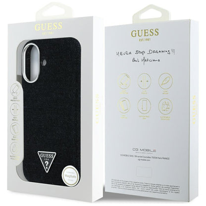 MagSafe Case for Apple iPhone 16, Guess, Denim Triangle Logo, Black