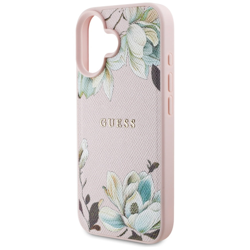 MagSafe Case for Apple iPhone 16, Guess, Grained Flowers, Pink