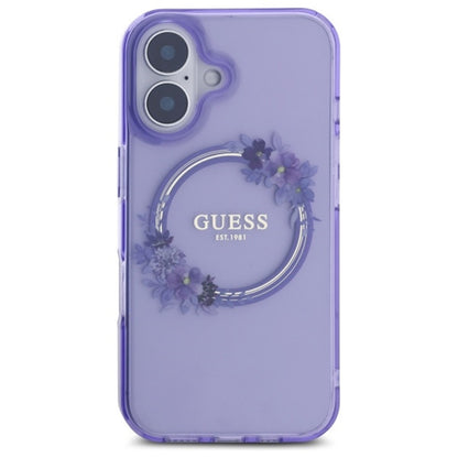 MagSafe Case for Apple iPhone 16, Guess, IML Flowers Wreath, Pink