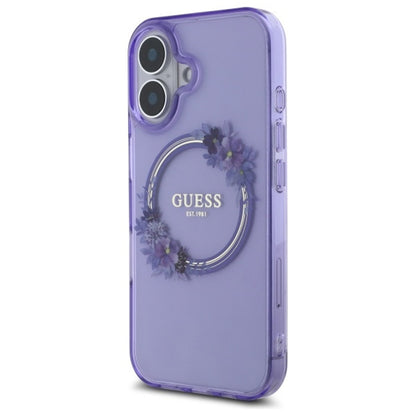 MagSafe Case for Apple iPhone 16, Guess, IML Flowers Wreath, Pink