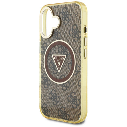 MagSafe Case for Apple iPhone 16, Guess, IML Glitter 4G Circle Triangle, Brown