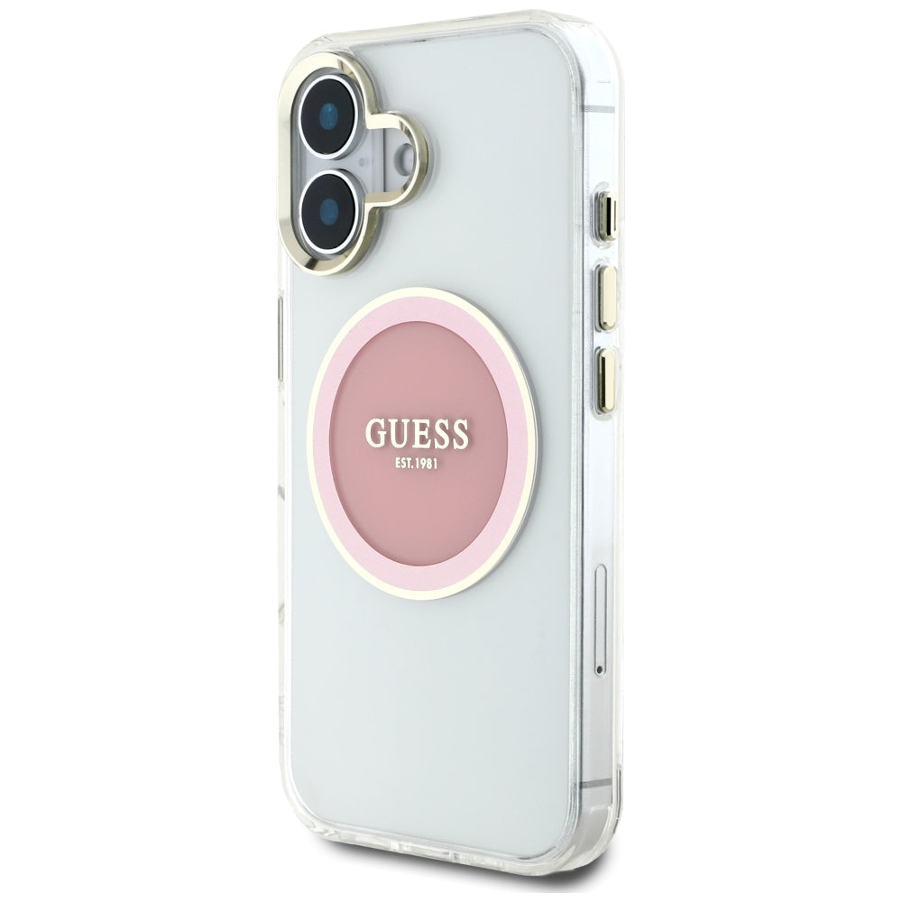 MagSafe Case for Apple iPhone 16, Guess, IML Metal Colored Circle, Pink