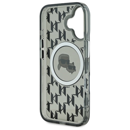 MagSafe Case for Apple iPhone 16, Karl Lagerfeld, IML Monogram Karl & Choupette's Heads, Black