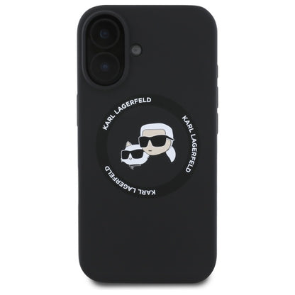 MagSafe Case for Apple iPhone 16, Karl Lagerfeld, Silicone Karl & Choupette's Heads, Black