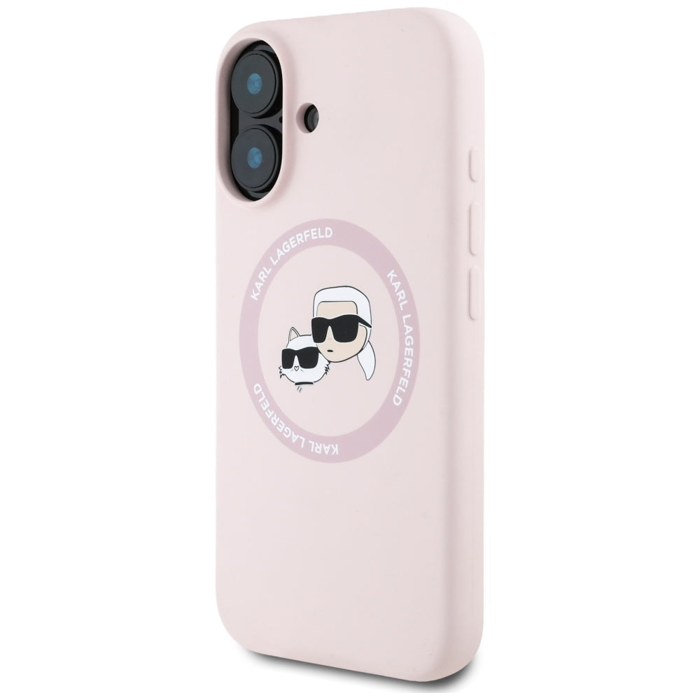 MagSafe Case for Apple iPhone 16, Karl Lagerfeld, Silicone Karl & Choupette's Heads, Pink