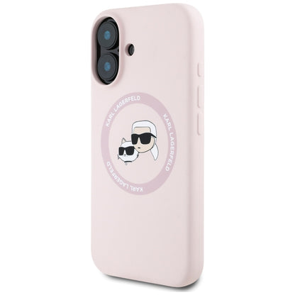MagSafe Case for Apple iPhone 16, Karl Lagerfeld, Silicone Karl & Choupette's Heads, Pink
