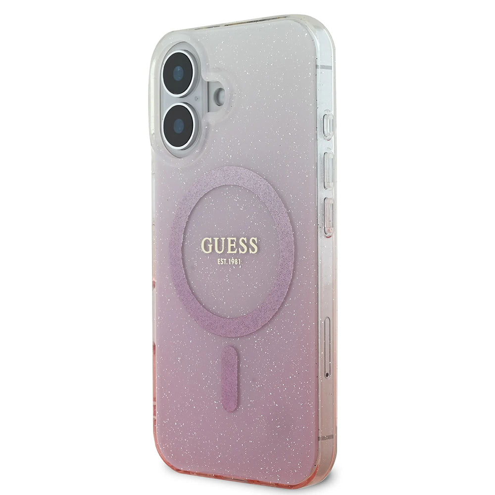 MagSafe Case for Apple iPhone 16 Plus, Guess, IML Glitter Gradient, Pink
