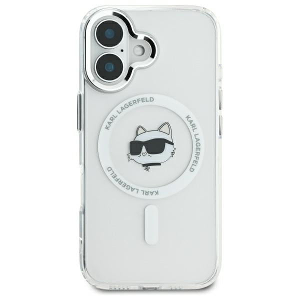 MagSafe Case for Apple iPhone 16 Plus, Karl Lagerfeld, IML Metal Choupette's Head, White