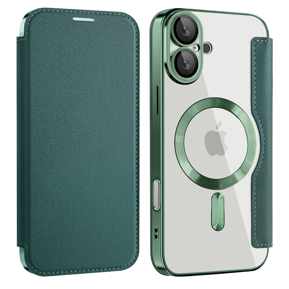 MagSafe Case for Apple iPhone 16 Plus, Techsuit, SmartMag Book, Green