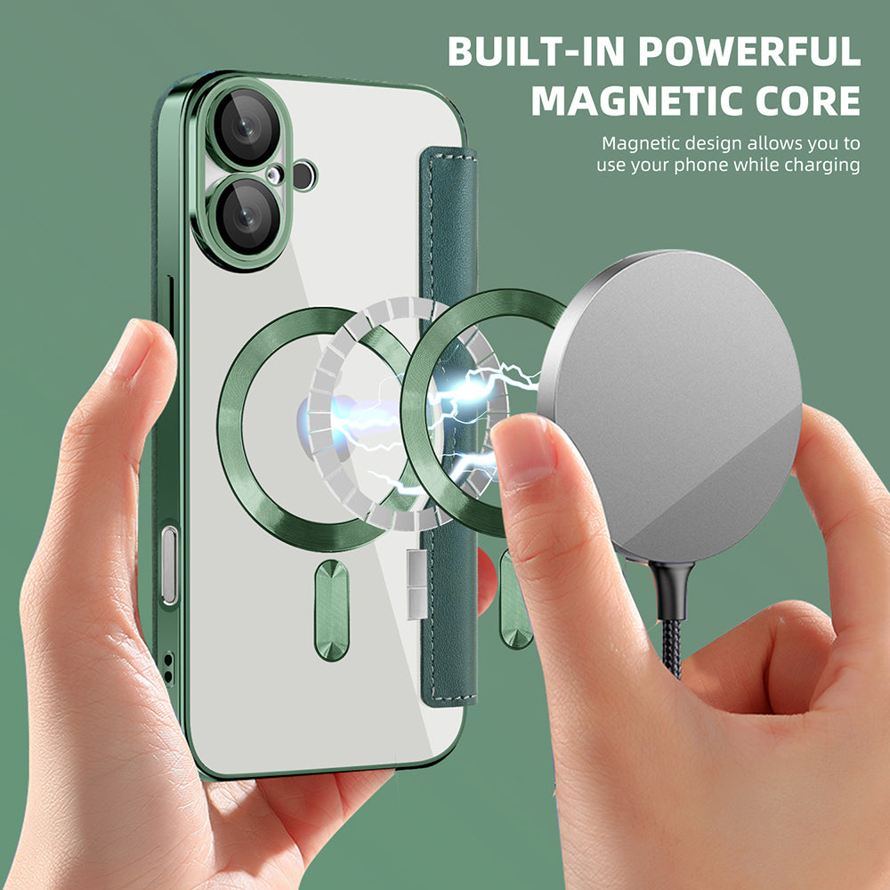 MagSafe Case for Apple iPhone 16 Plus, Techsuit, SmartMag Book, Green