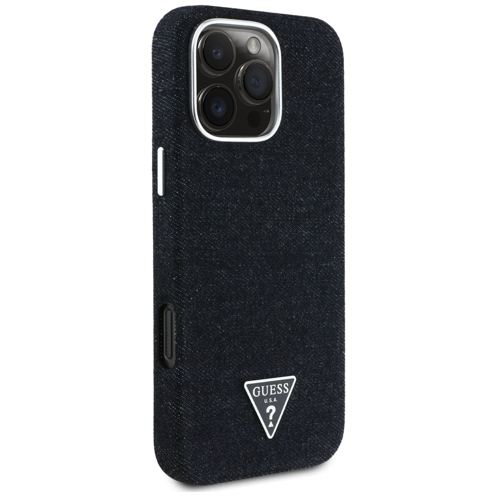 MagSafe Case for Apple iPhone 16 Pro, Guess, Denim Triangle Logo, Black