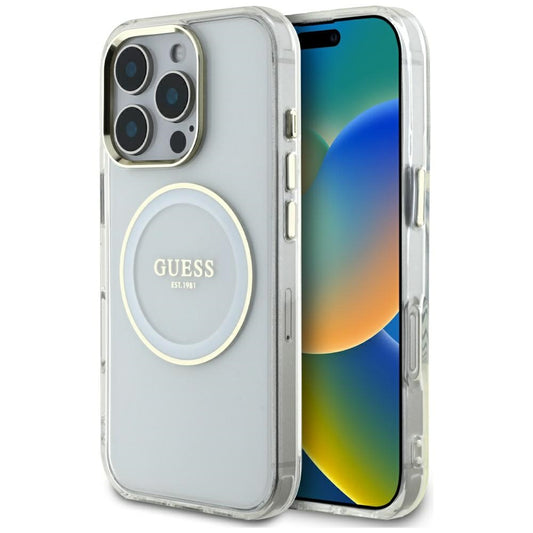 MagSafe Case for Apple iPhone 16 Pro, Guess, IML Metal Colored Circle, White